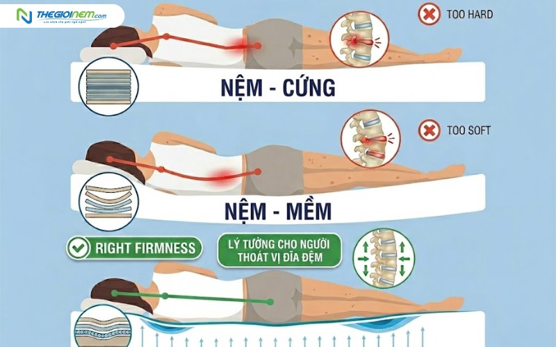 Người bị thoát vị đĩa đệm nên nằm nệm cứng hay nệm mềm? 1 nằm nệm cứng hay nệm mềm cho phù hợp